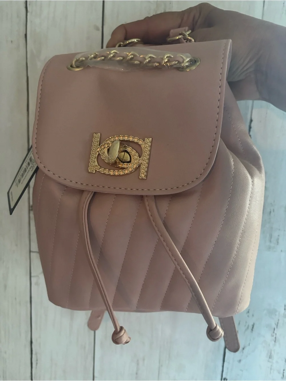 Quilted Pink Mini Backpack with Gold Hardware